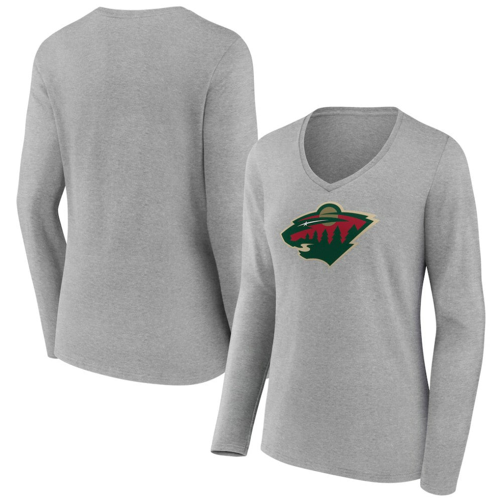 Minnesota Wild Women's Primary Logo Long Sleeve V-Neck T-Shirt Discount