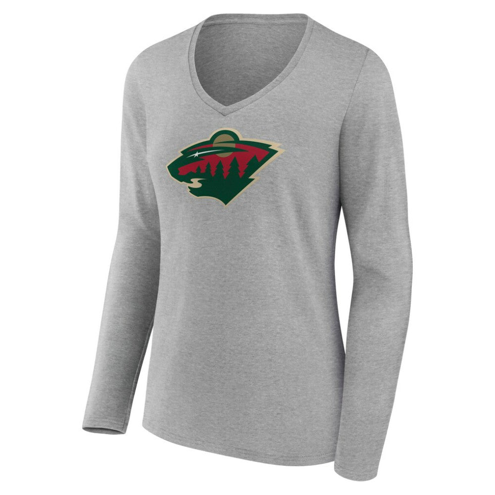 Minnesota Wild Women's Primary Logo Long Sleeve V-Neck T-Shirt Discount