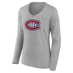 Montreal Canadiens Women's Primary Logo Long Sleeve V-Neck T-Shirt On Sale
