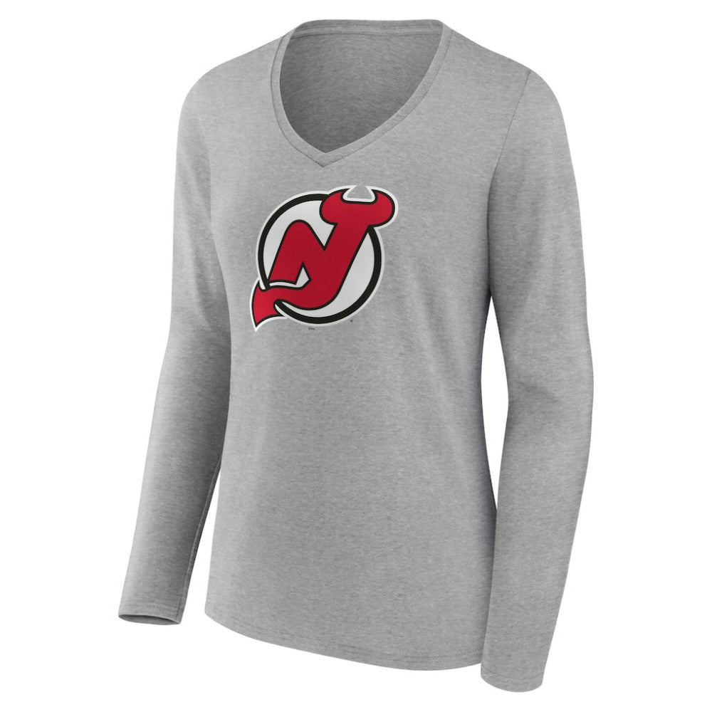 New Jersey Devils Women's Primary Logo Long Sleeve V-Neck T-Shirt Outlet