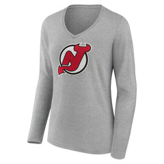 New Jersey Devils Women's Primary Logo Long Sleeve V-Neck T-Shirt Outlet
