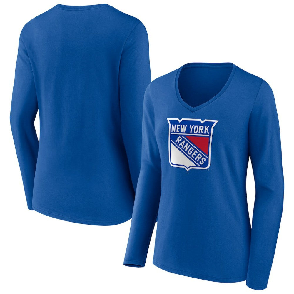New York Rangers Women's Primary Logo Long Sleeve V-Neck T-Shirt On Sale