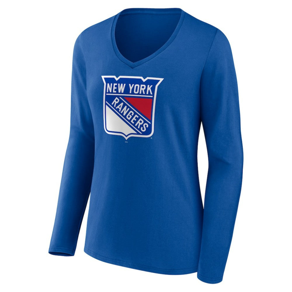 New York Rangers Women's Primary Logo Long Sleeve V-Neck T-Shirt On Sale