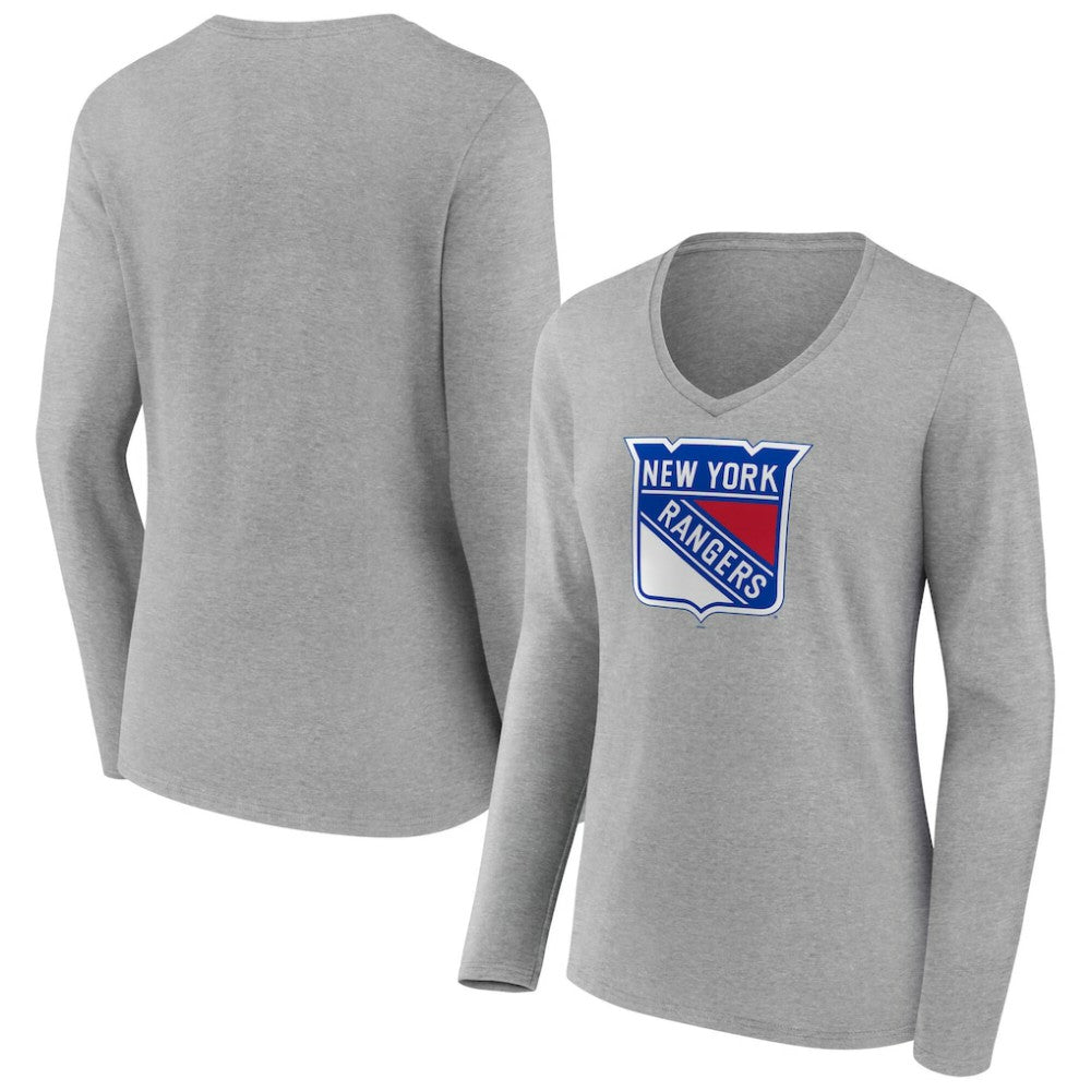 New York Rangers Women's Primary Logo Long Sleeve V-Neck T-Shirt Discount
