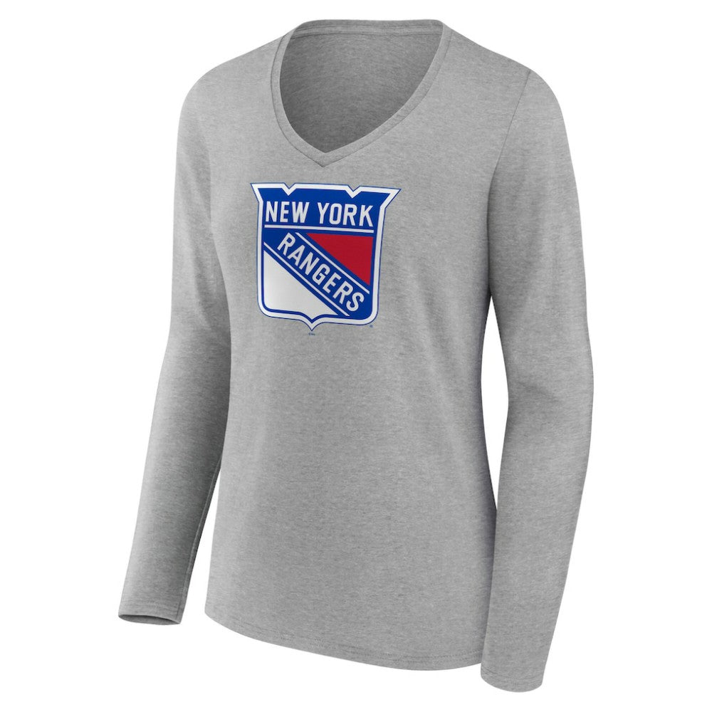 New York Rangers Women's Primary Logo Long Sleeve V-Neck T-Shirt Discount