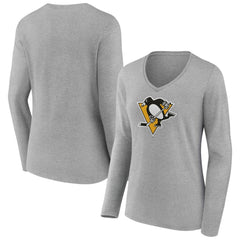 Pittsburgh Penguins Women's Primary Logo Long Sleeve V-Neck T-Shirt Outlet