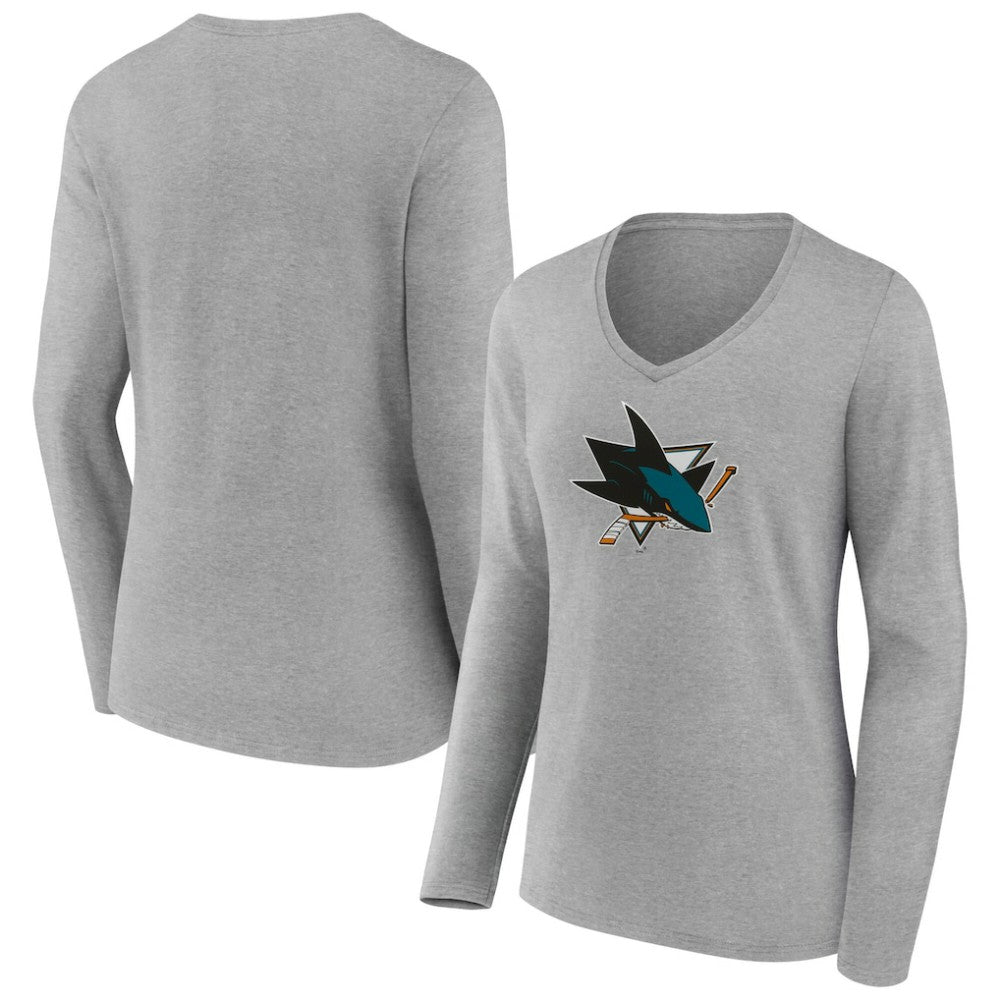 San Jose Sharks Women's Primary Logo Long Sleeve V-Neck T-Shirt For Sale