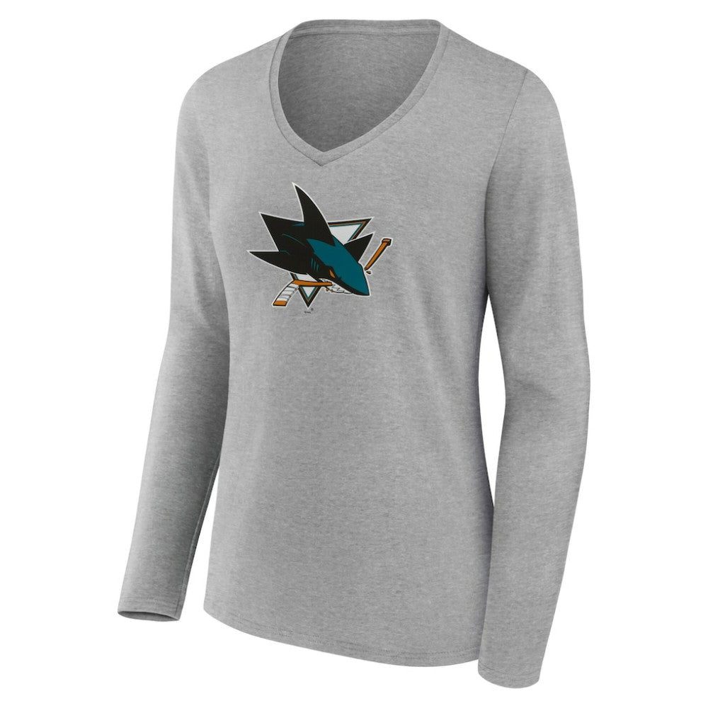 San Jose Sharks Women's Primary Logo Long Sleeve V-Neck T-Shirt For Sale