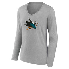 San Jose Sharks Women's Primary Logo Long Sleeve V-Neck T-Shirt For Sale
