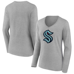 Seattle Kraken Women's Primary Logo Long Sleeve V-Neck T-Shirt For Sale