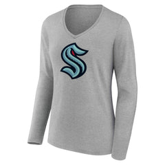 Seattle Kraken Women's Primary Logo Long Sleeve V-Neck T-Shirt For Sale