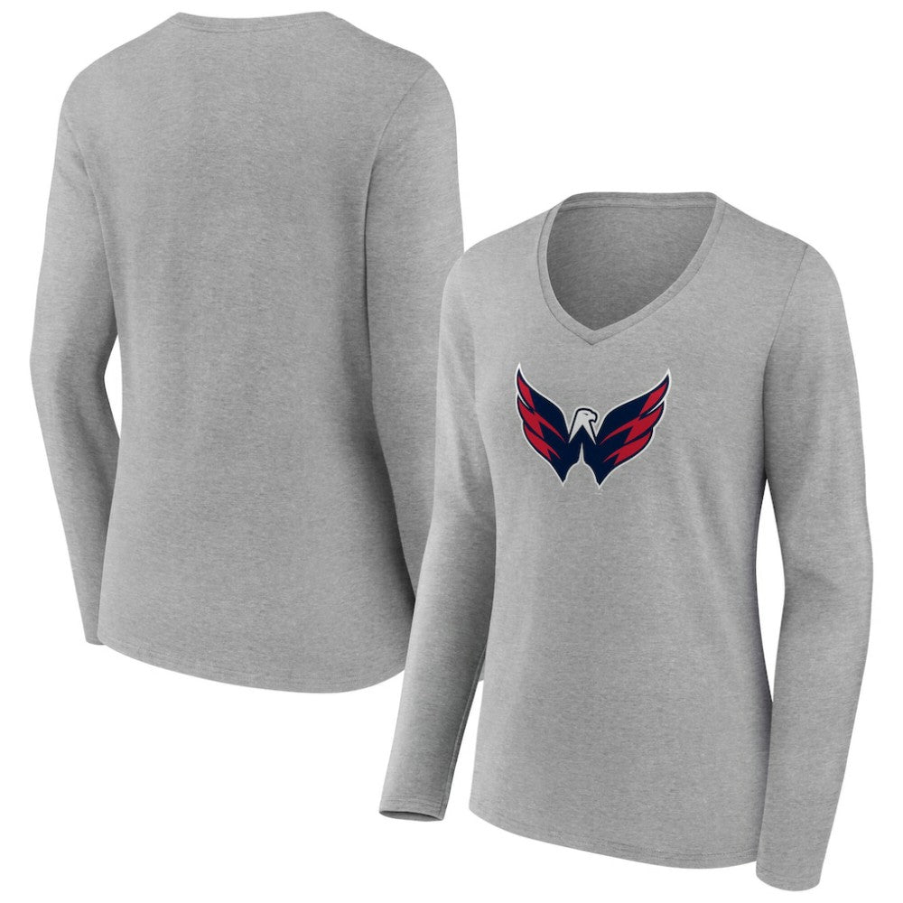 Washington Capitals Women's Primary Logo Long Sleeve V-Neck T-Shirt For Sale