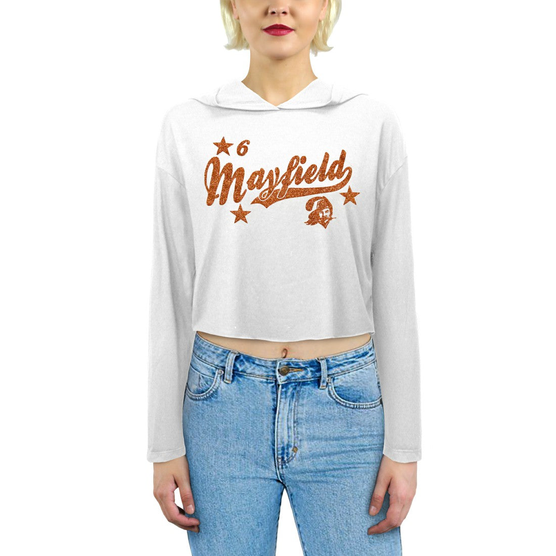 Tampa Bay Buccaneers  Baker Mayfield  Majestic Threads Women's Glitter Wordmark Hoodie