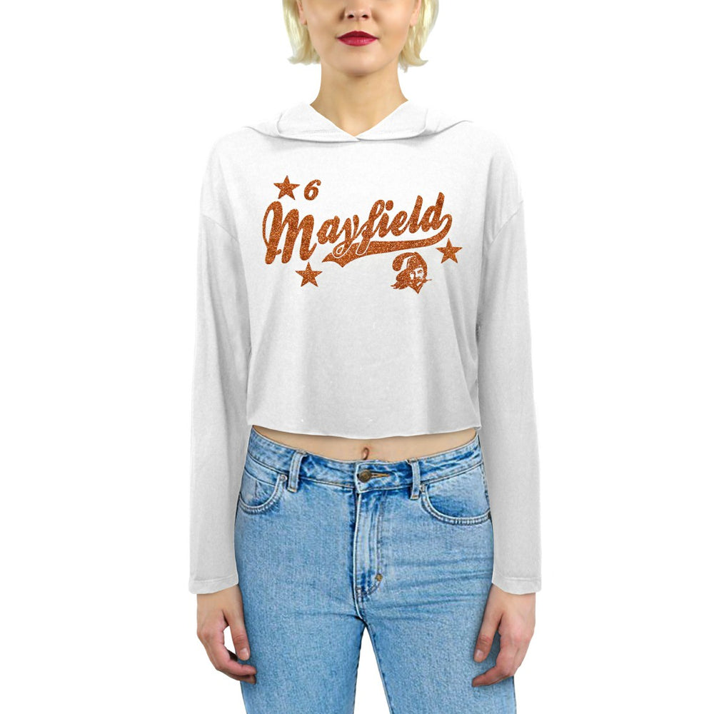 Tampa Bay Buccaneers  Baker Mayfield  Majestic Threads Women's Glitter Wordmark Hoodie