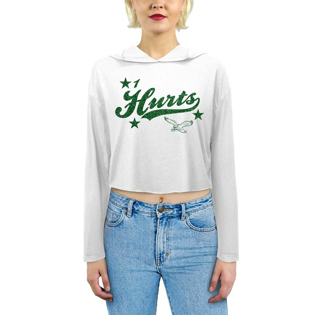 Philadelphia Eagles  Jalen Hurts  Majestic Threads Women's Glitter Wordmark Hoodie