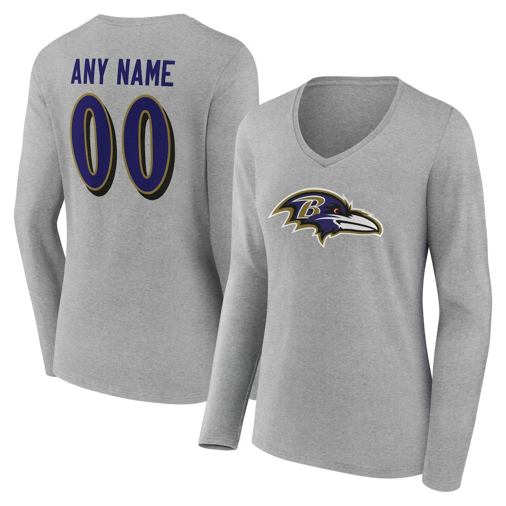 Baltimore Ravens  Women's Team Authentic Personalized Name & Number Long Sleeve V-Neck T-Shirt