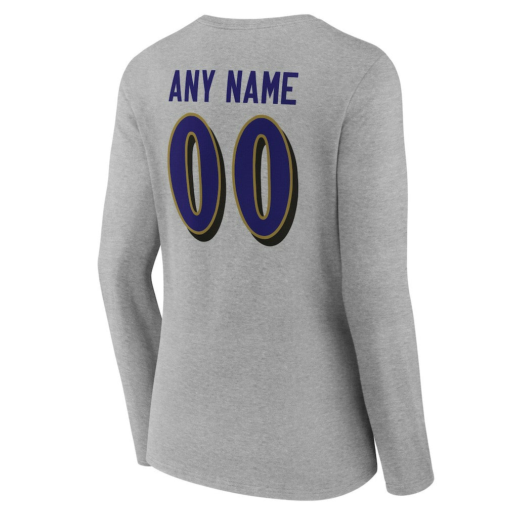 Baltimore Ravens  Women's Team Authentic Personalized Name & Number Long Sleeve V-Neck T-Shirt