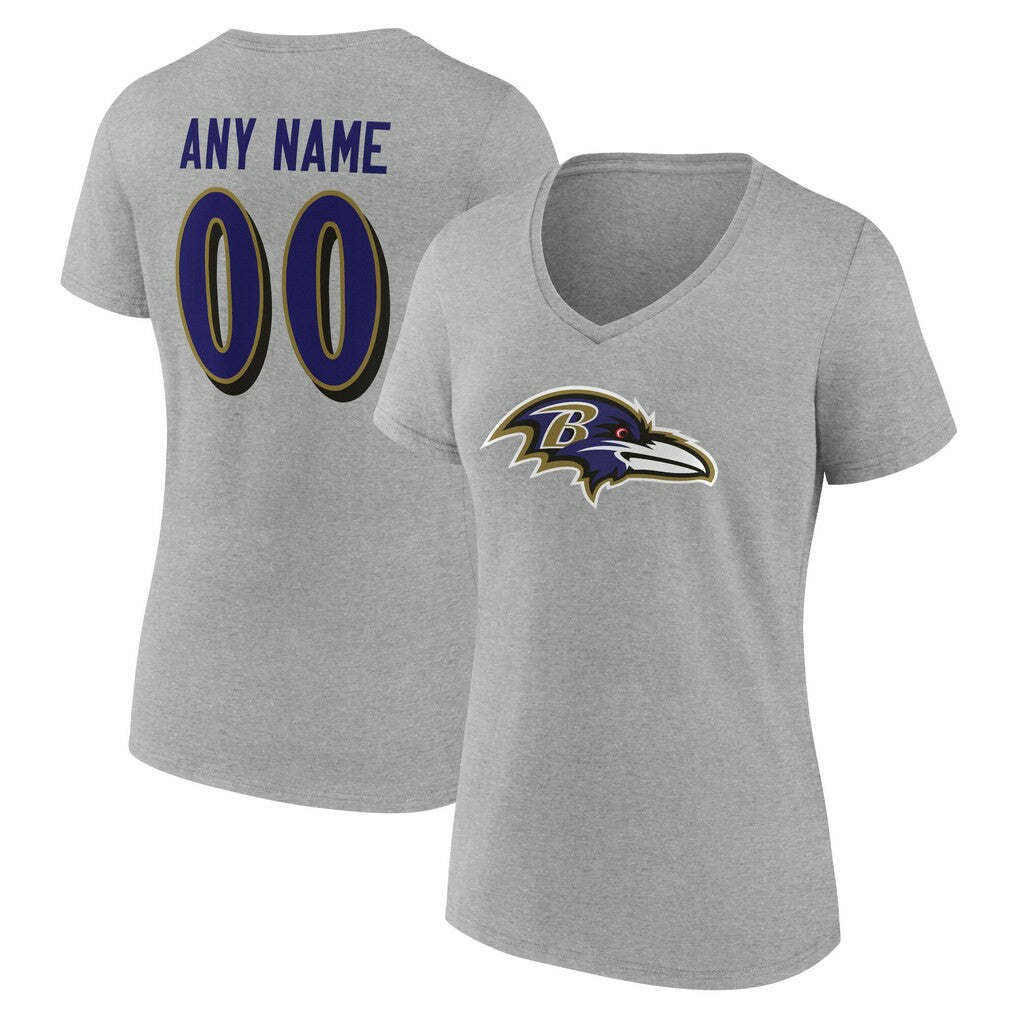 Baltimore Ravens  Women's Team Authentic Personalized Name & Number V-Neck T-Shirt