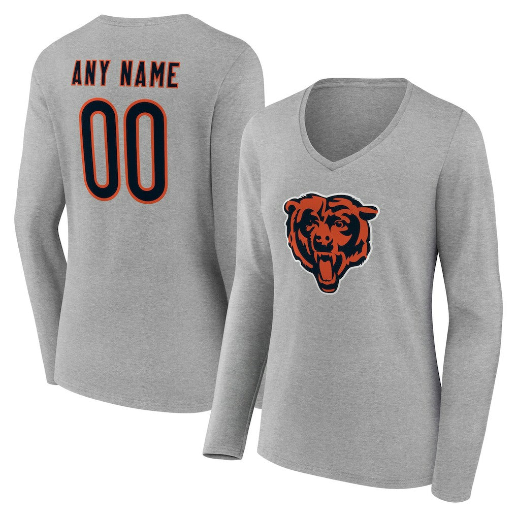 Chicago Bears  Women's Team Authentic Personalized Name & Number Long Sleeve V-Neck T-Shirt