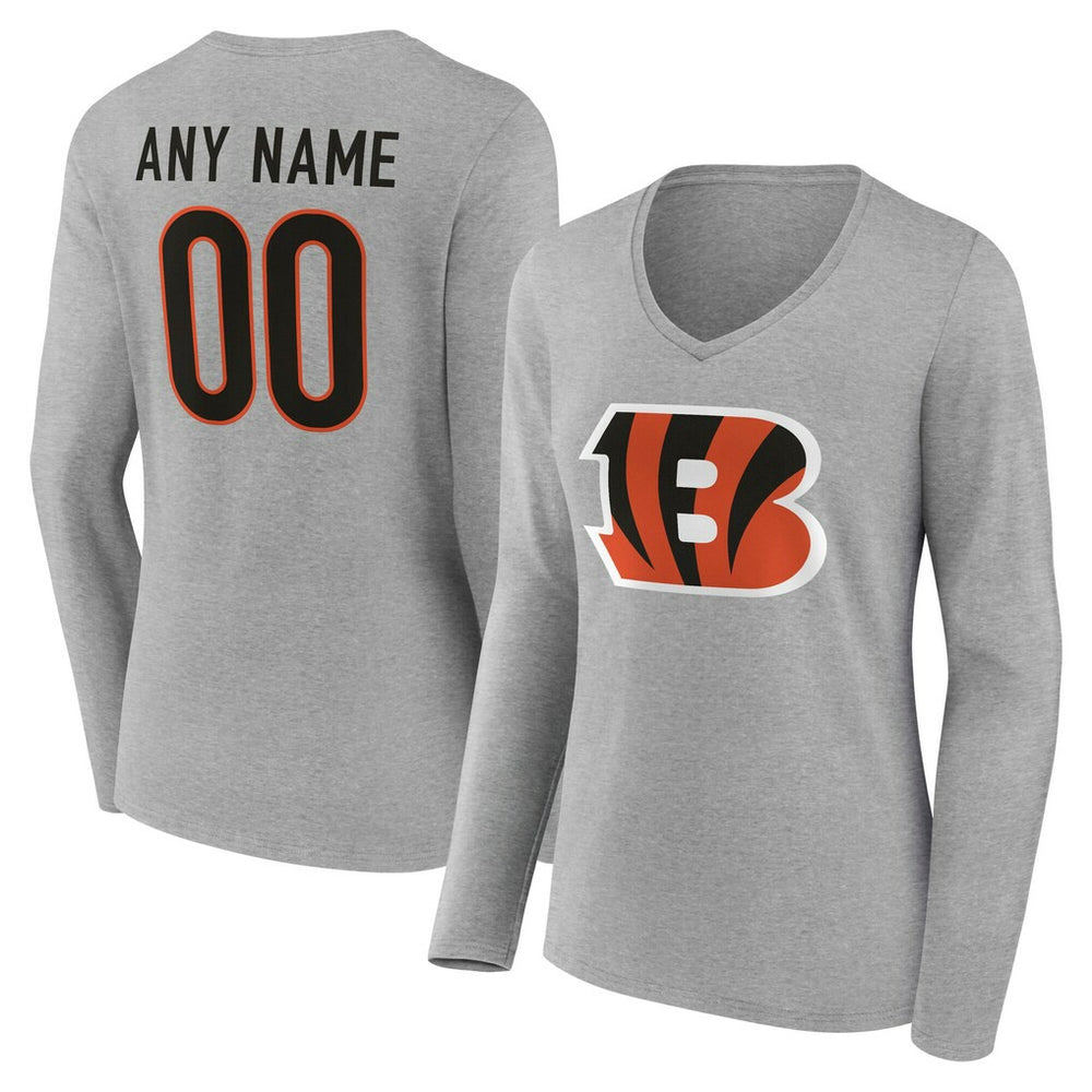 Cincinnati Bengals  Women's Team Authentic Personalized Name & Number Long Sleeve V-Neck T-Shirt