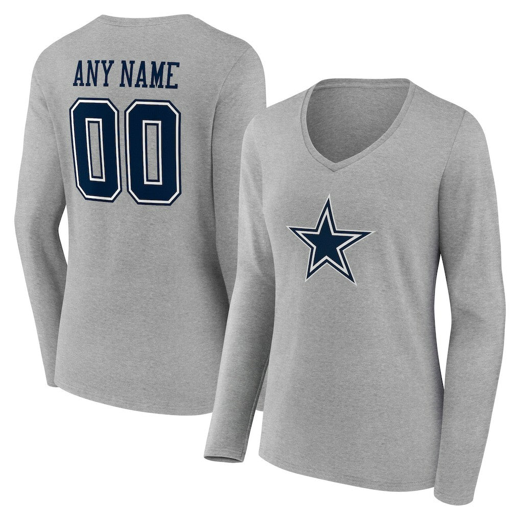 Dallas Cowboys  Women's Team Authentic Personalized Name & Number Long Sleeve V-Neck T-Shirt
