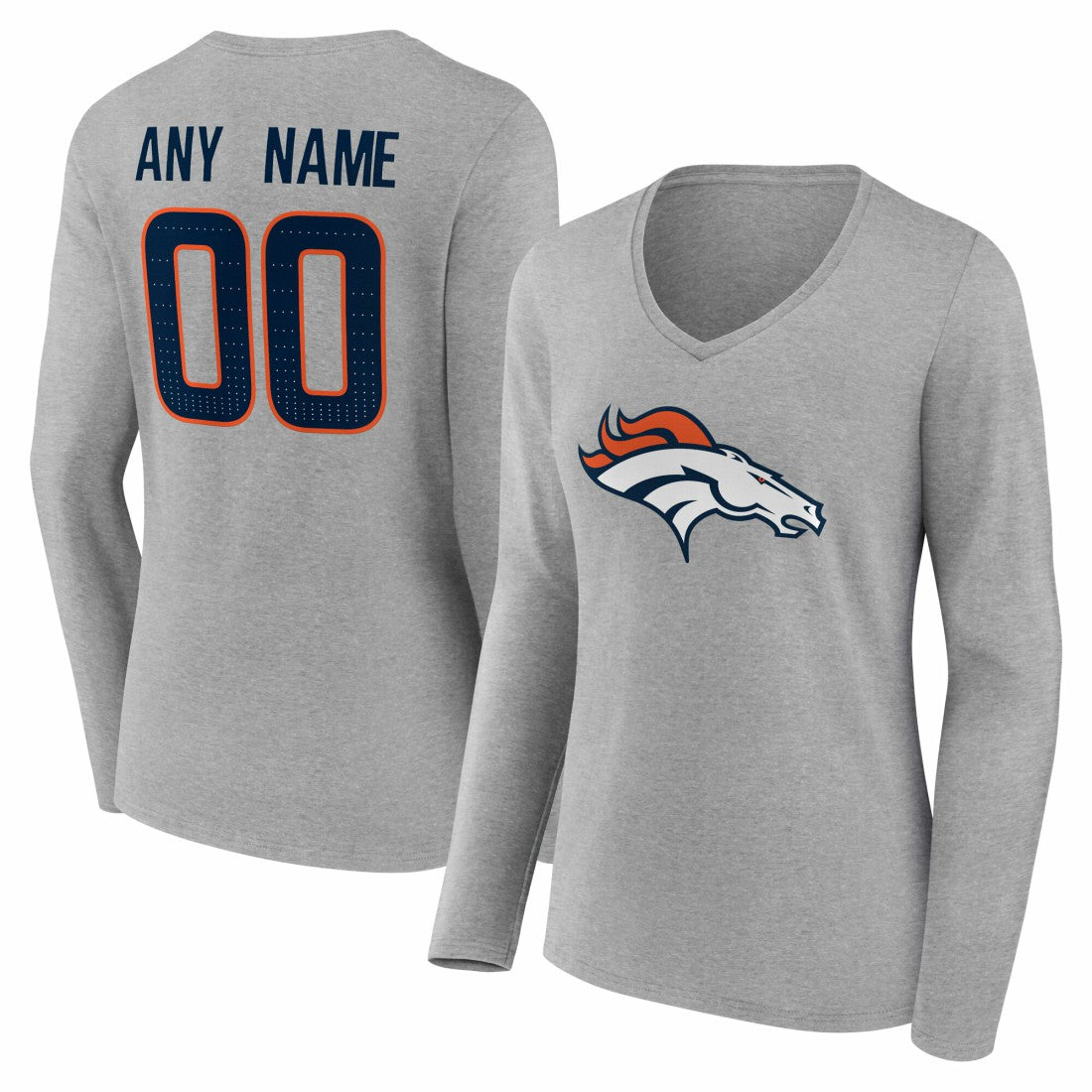 Denver Broncos  Women's Team Authentic Personalized Name & Number Long Sleeve V-Neck T-Shirt