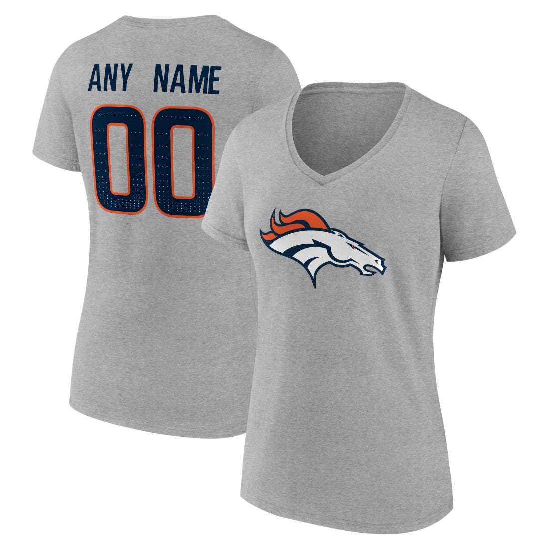 Denver Broncos  Women's Team Authentic Personalized Name & Number V-Neck T-Shirt