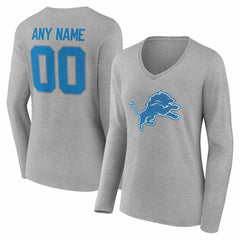 Detroit Lions  Women's Team Authentic Personalized Name & Number Long Sleeve V-Neck T-Shirt