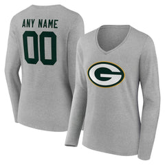 Green Bay Packers  Women's Team Authentic Personalized Name & Number Long Sleeve V-Neck T-Shirt