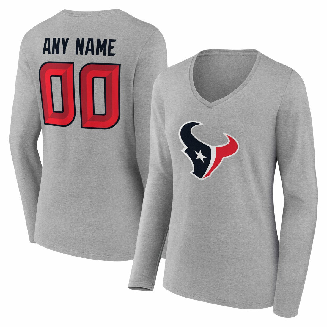 Houston Texans  Women's Team Authentic Personalized Name & Number Long Sleeve V-Neck T-Shirt