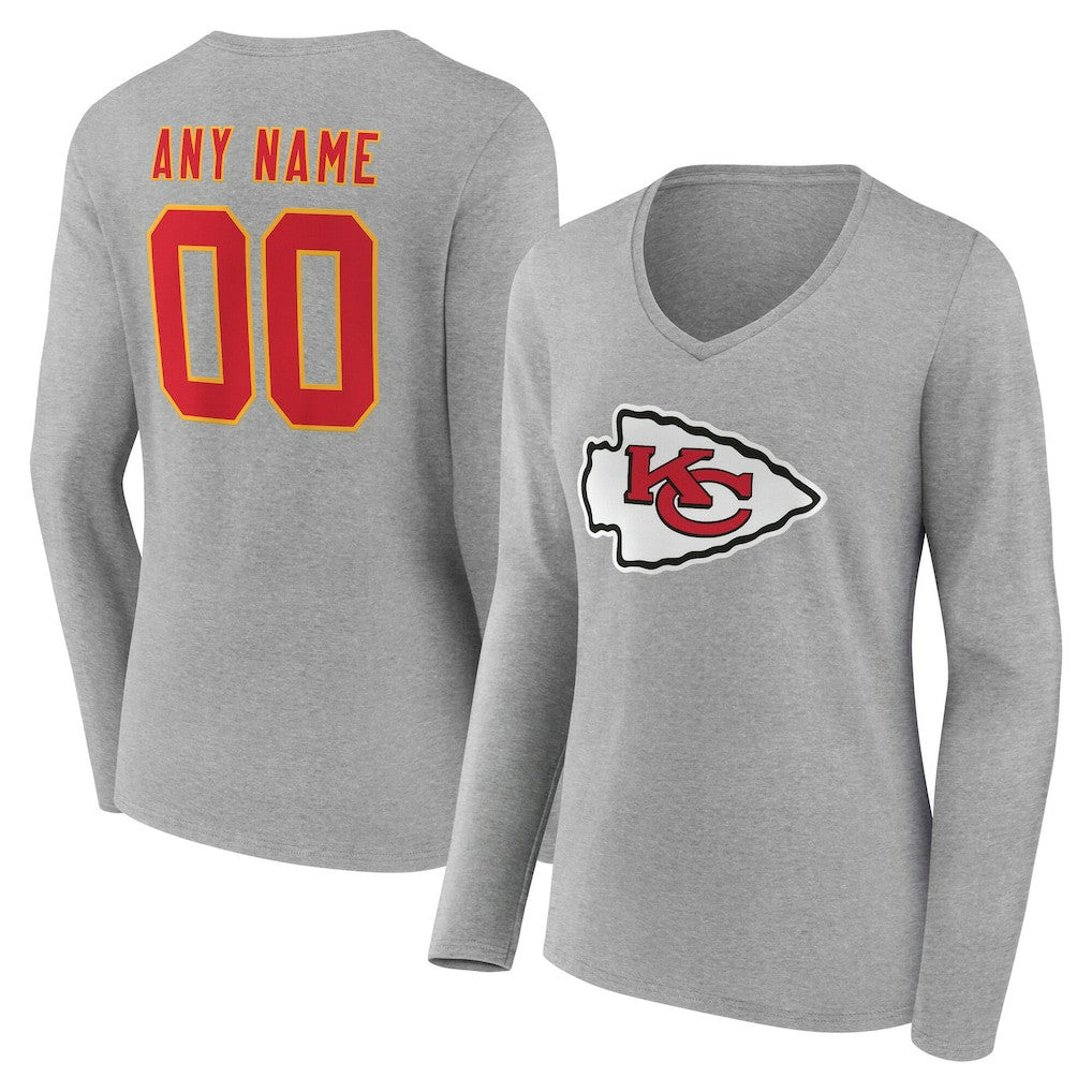 Kansas City Chiefs  Women's Team Authentic Personalized Name & Number Long Sleeve V-Neck T-Shirt