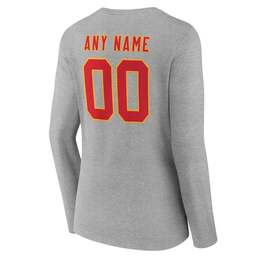 Kansas City Chiefs  Women's Team Authentic Personalized Name & Number Long Sleeve V-Neck T-Shirt