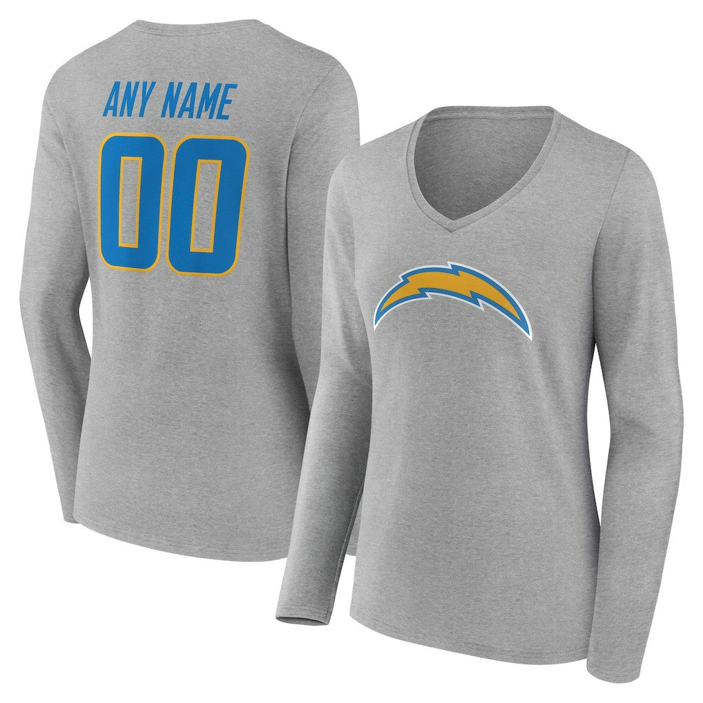 Los Angeles Chargers  Women's Team Authentic Personalized Name & Number Long Sleeve V-Neck T-Shirt
