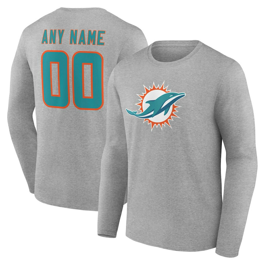 Miami Dolphins  Team Authentic Personalized Name & Number Long Sleeve T-Shirt