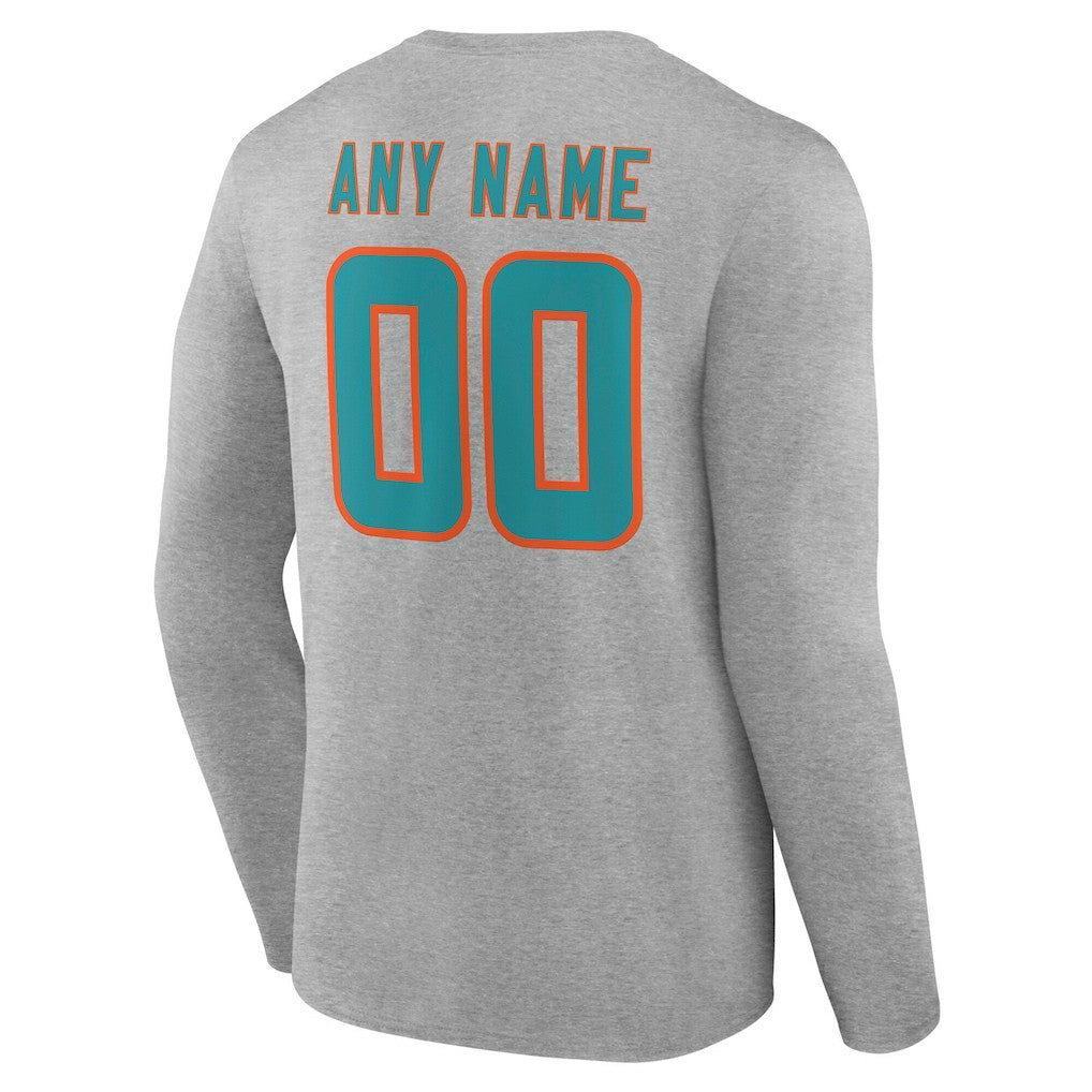 Miami Dolphins  Team Authentic Personalized Name & Number Long Sleeve T-Shirt