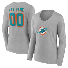 Miami Dolphins  Women's Team Authentic Personalized Name & Number Long Sleeve V-Neck T-Shirt