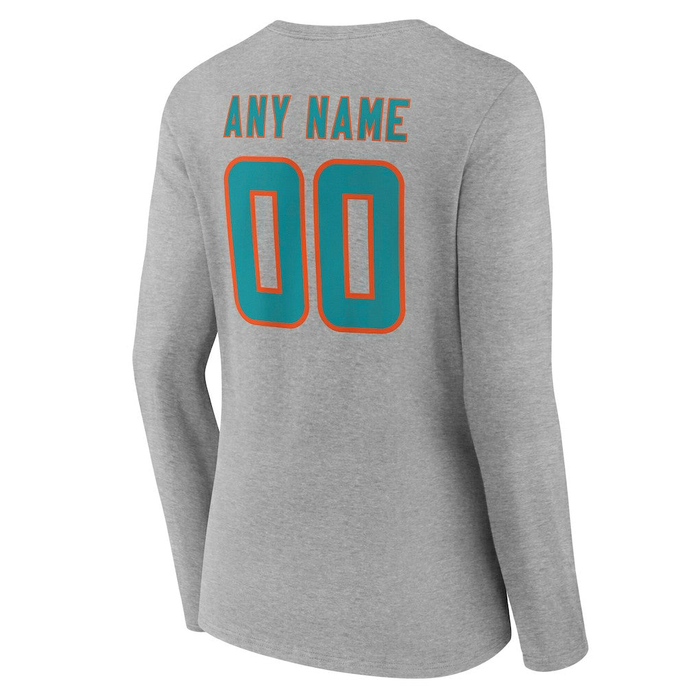 Miami Dolphins  Women's Team Authentic Personalized Name & Number Long Sleeve V-Neck T-Shirt