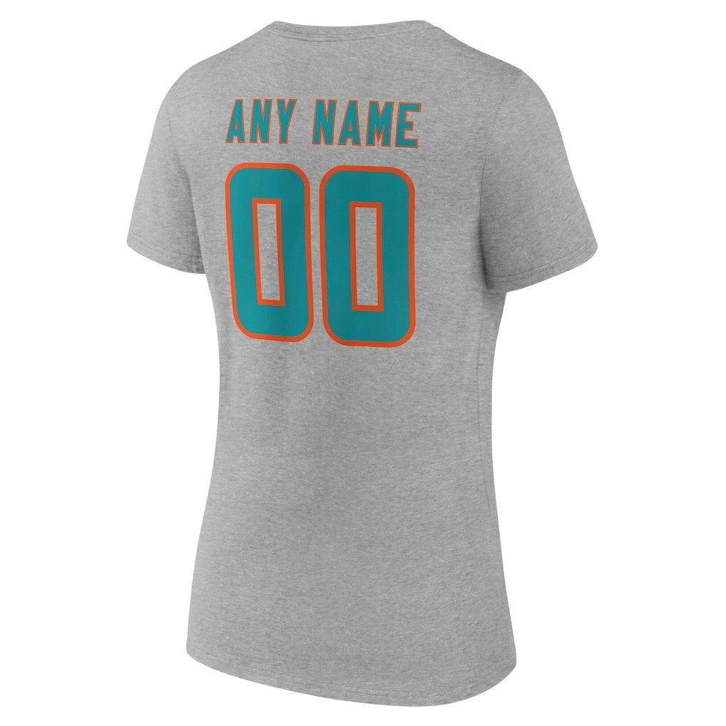 Miami Dolphins  Women's Team Authentic Personalized Name & Number V-Neck T-Shirt