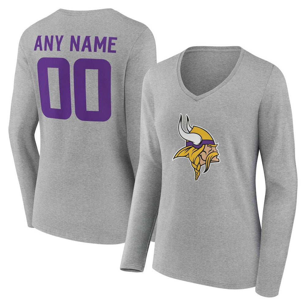 Minnesota Vikings  Women's Team Authentic Personalized Name & Number Long Sleeve V-Neck T-Shirt