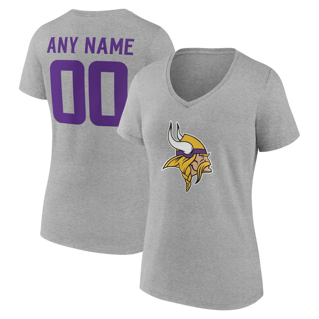 Minnesota Vikings  Women's Team Authentic Personalized Name & Number V-Neck T-Shirt