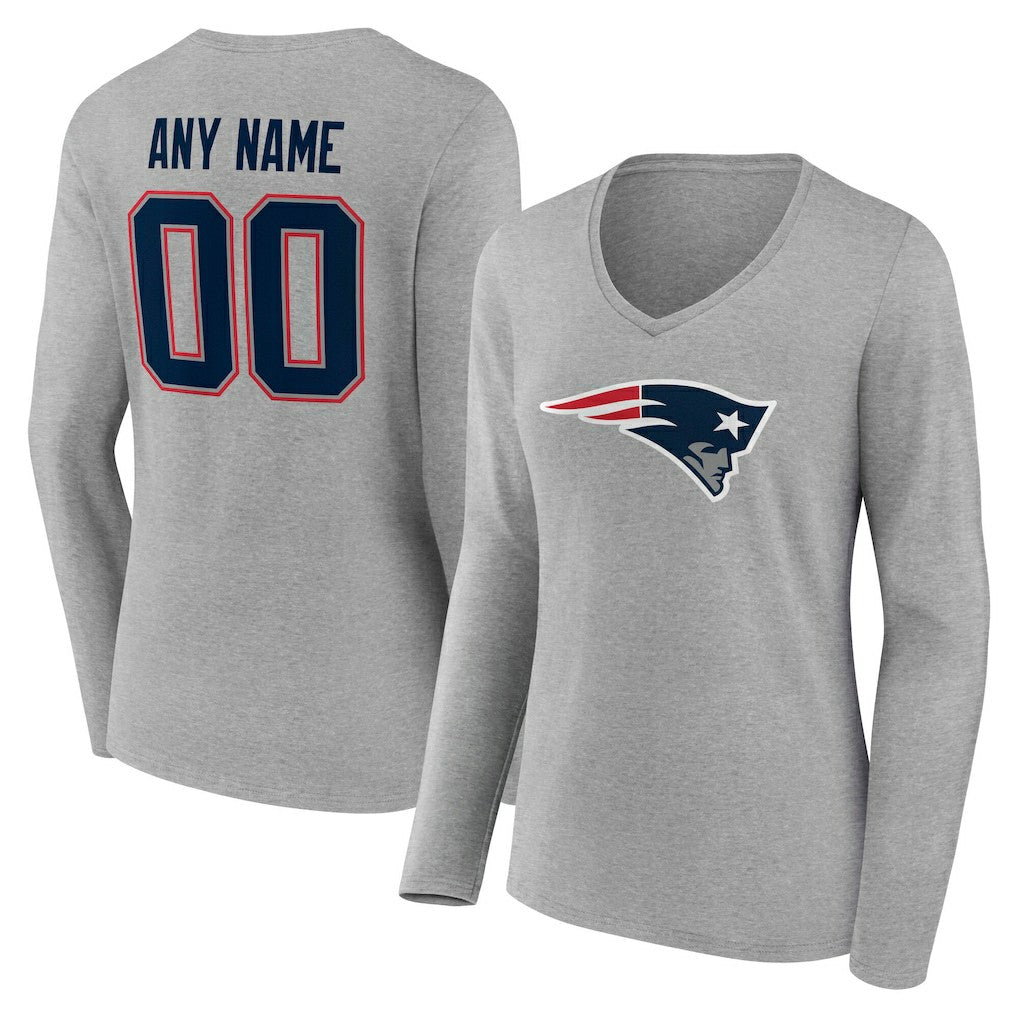 New England Patriots  Women's Team Authentic Personalized Name & Number Long Sleeve V-Neck T-Shirt