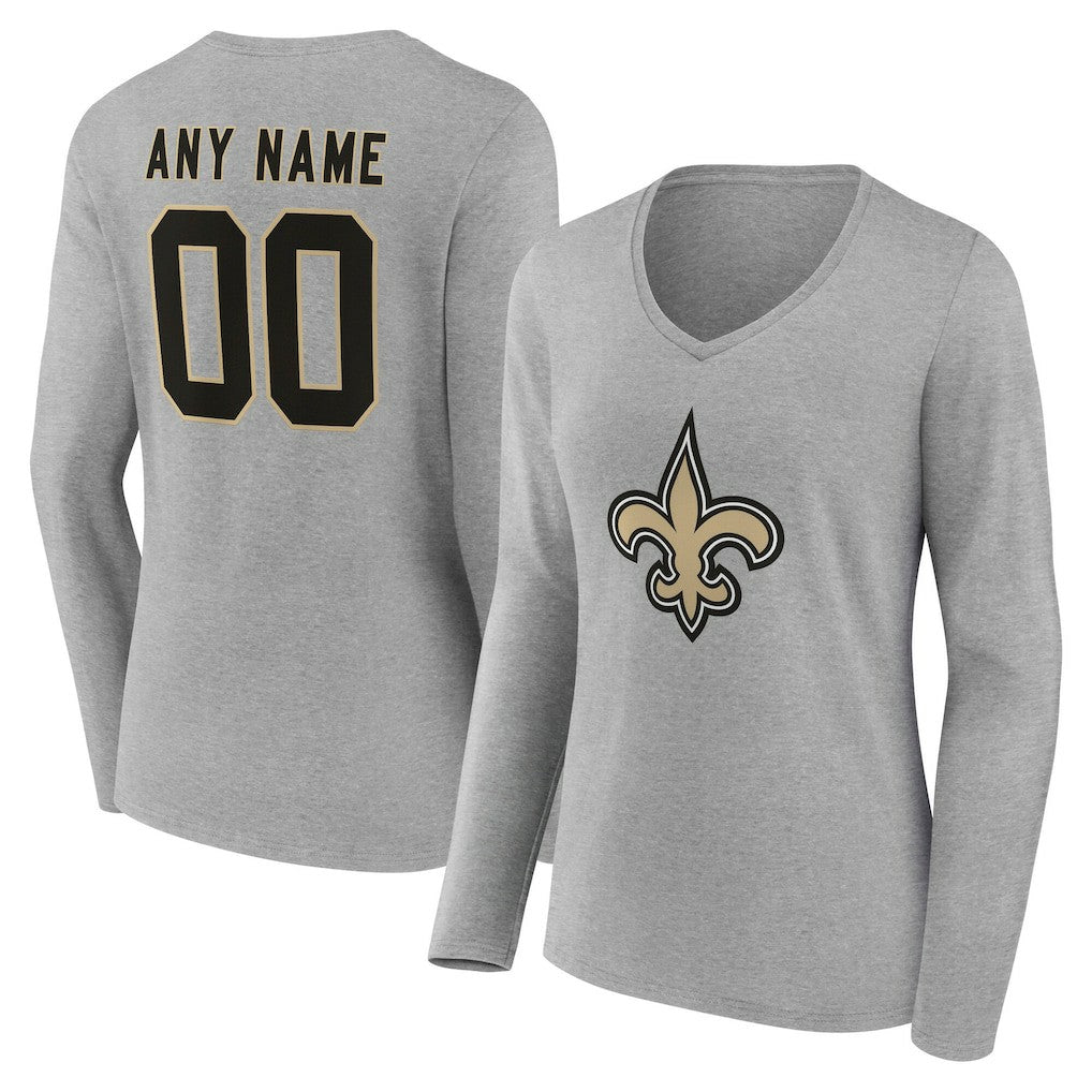 New Orleans Saints  Women's Team Authentic Personalized Name & Number Long Sleeve V-Neck T-Shirt