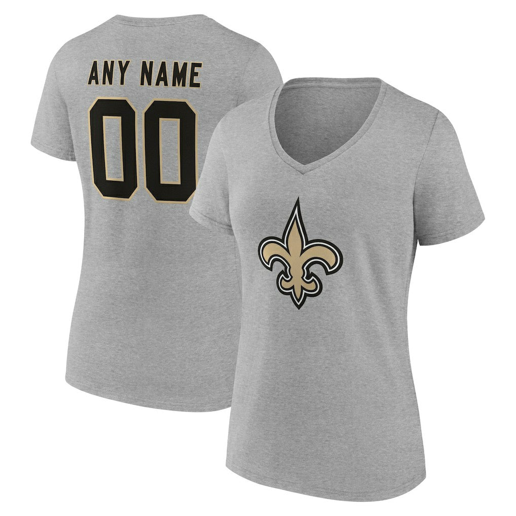 New Orleans Saints  Women's Team Authentic Personalized Name & Number V-Neck T-Shirt