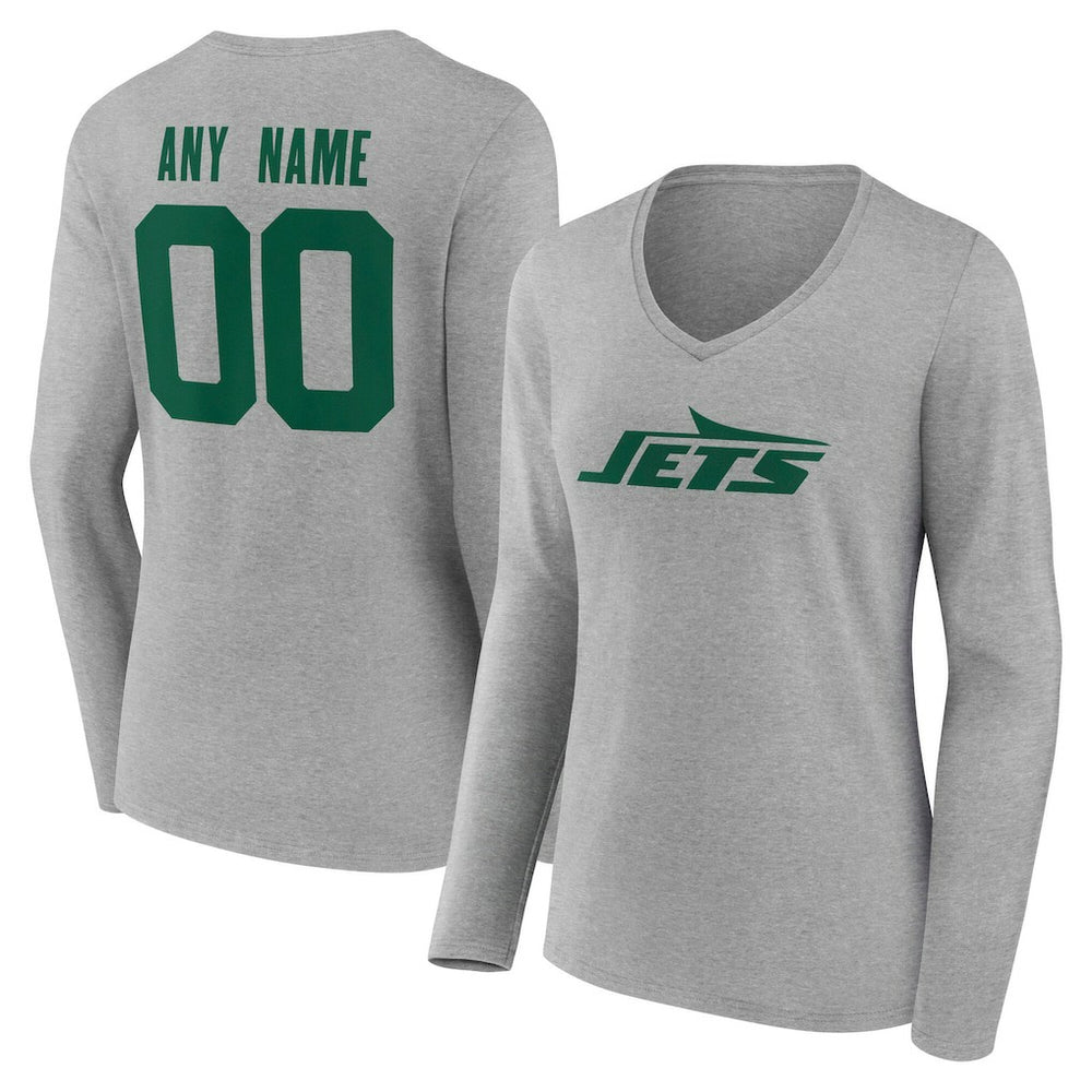 New York Jets  Women's Team Authentic Personalized Name & Number Long Sleeve V-Neck T-Shirt