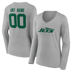 New York Jets  Women's Team Authentic Personalized Name & Number Long Sleeve V-Neck T-Shirt