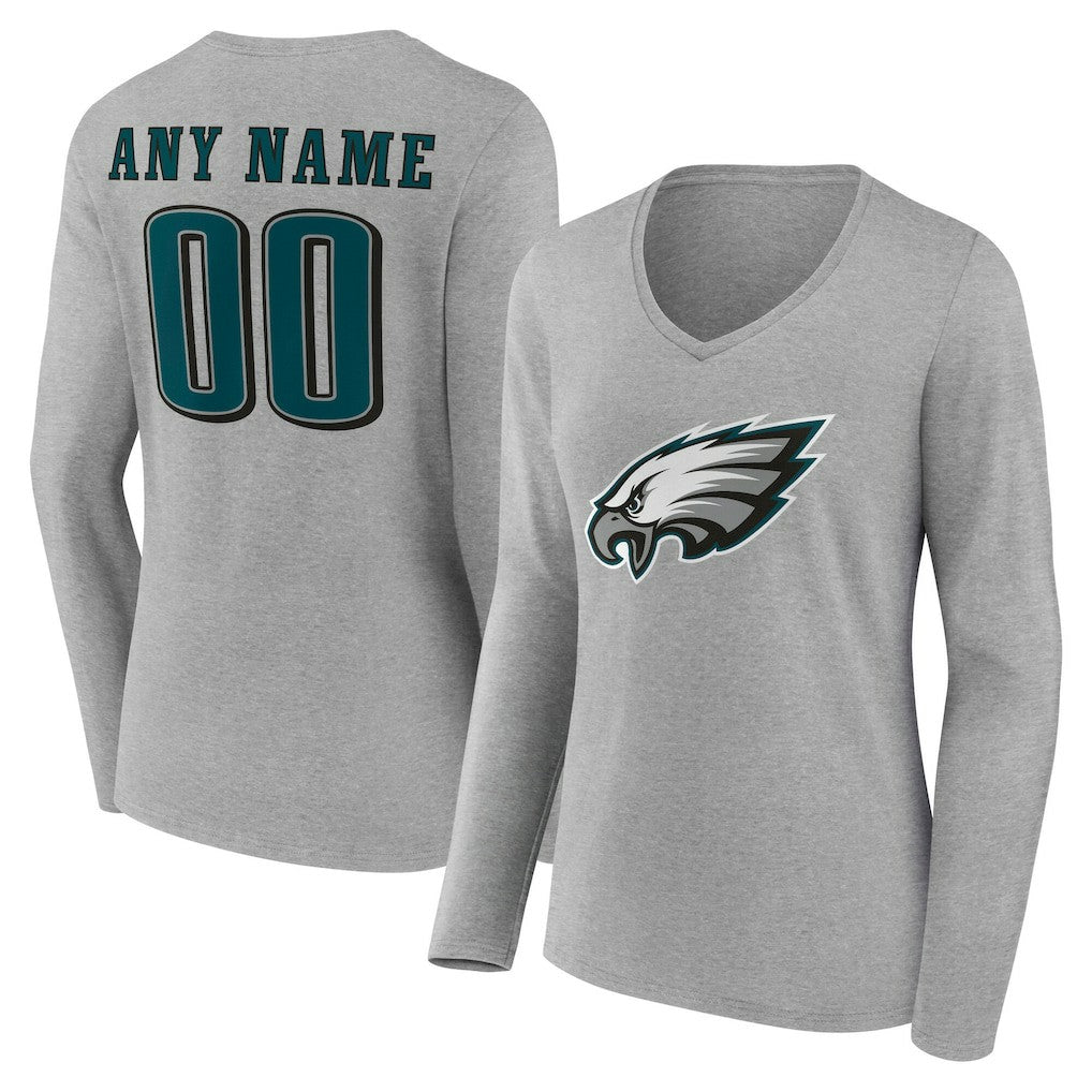 Philadelphia Eagles  Women's Team Authentic Personalized Name & Number Long Sleeve V-Neck T-Shirt