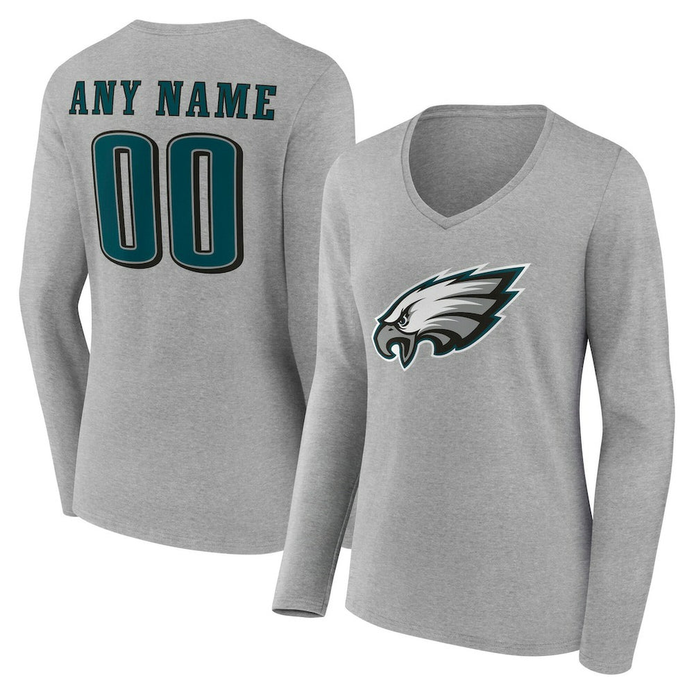 Philadelphia Eagles  Women's Team Authentic Personalized Name & Number Long Sleeve V-Neck T-Shirt