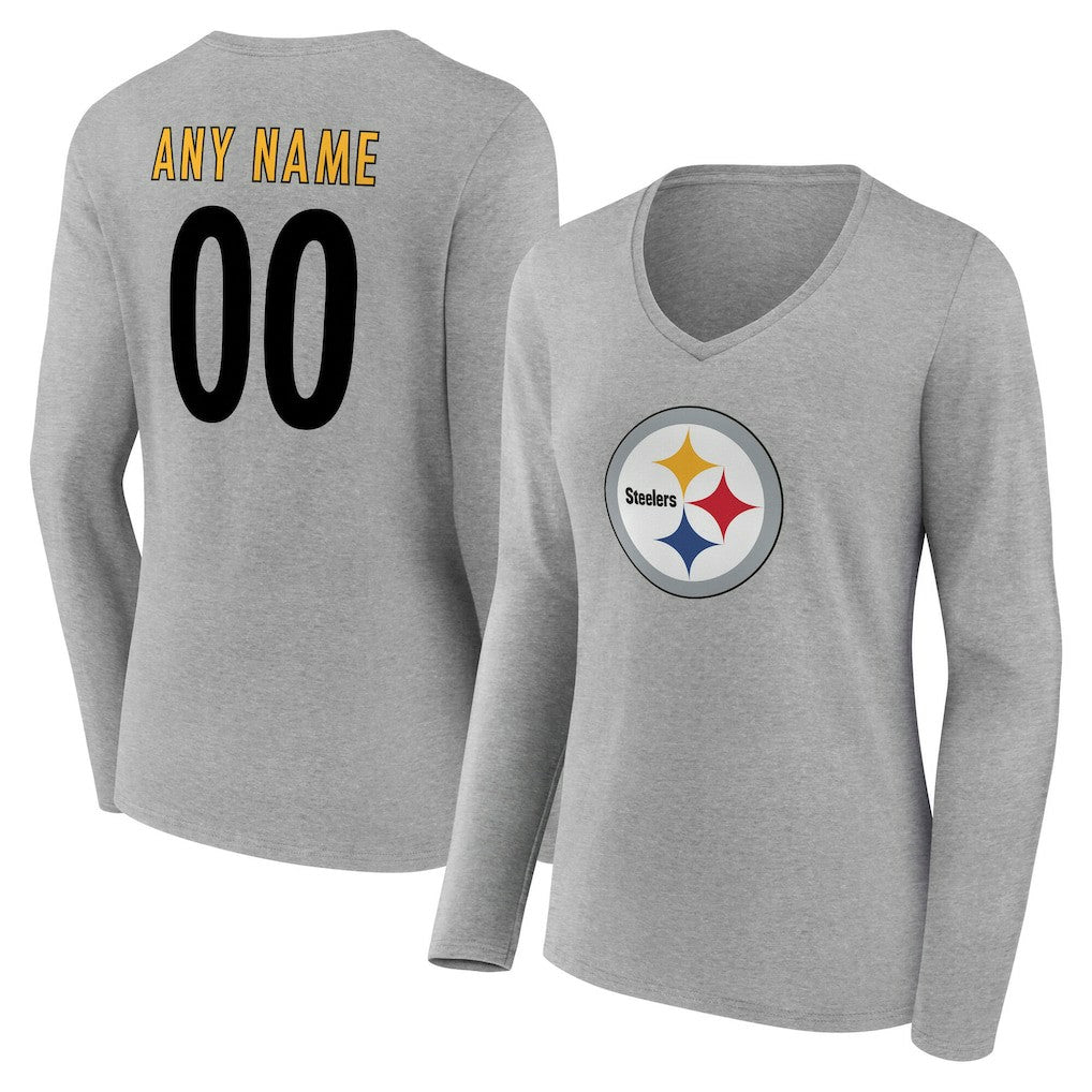 Pittsburgh Steelers  Women's Team Authentic Personalized Name & Number Long Sleeve V-Neck T-Shirt