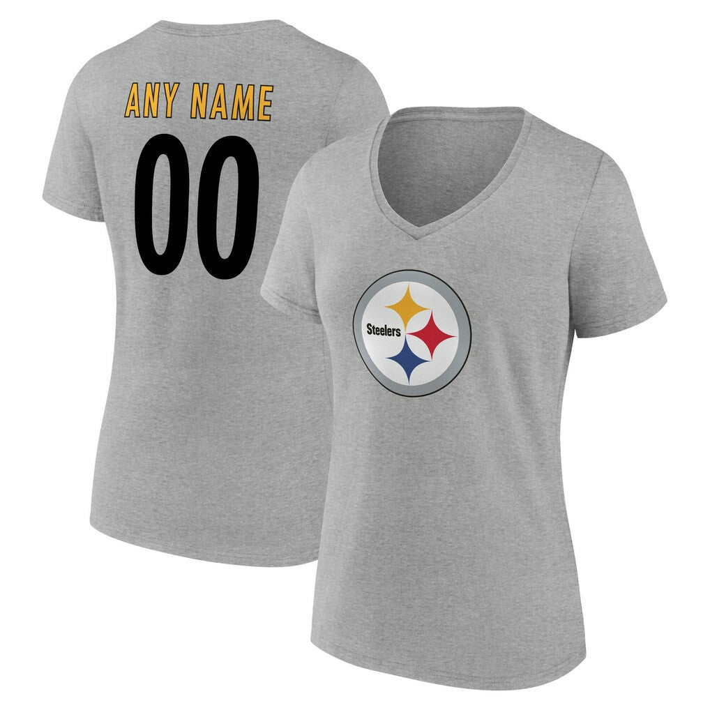 Pittsburgh Steelers  Women's Team Authentic Personalized Name & Number V-Neck T-Shirt