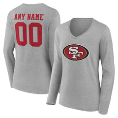 San Francisco 49ers  Women's Team Authentic Personalized Name & Number Long Sleeve V-Neck T-Shirt